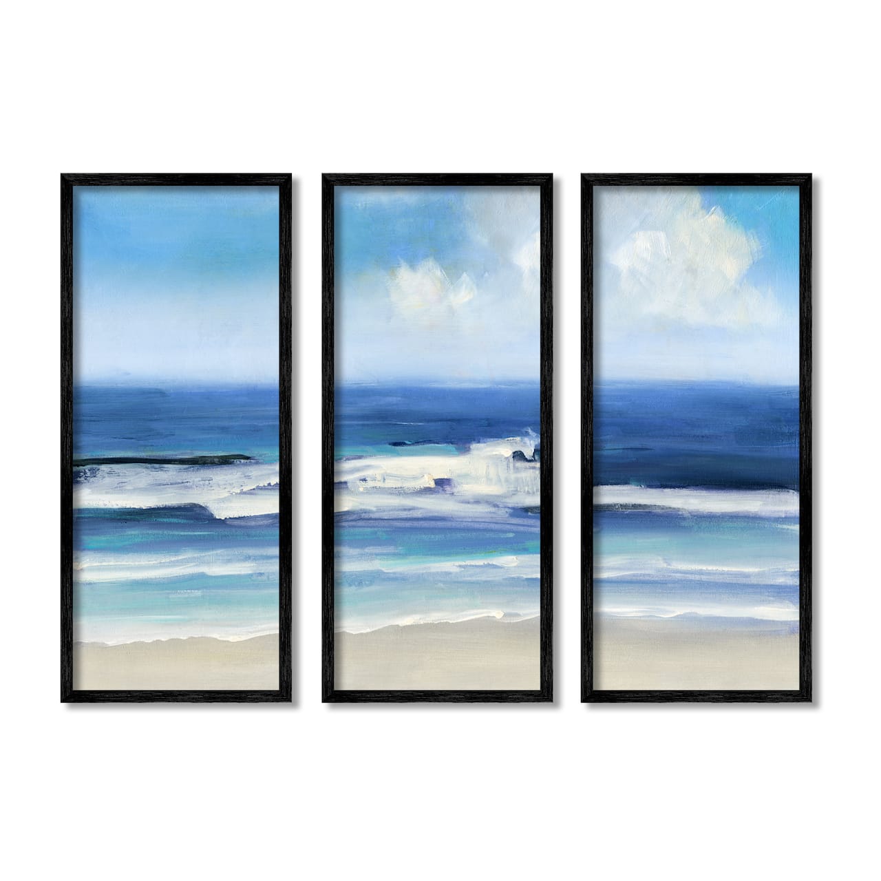 Stupell Industries Blue Beach Coast Triptych Incoming Summer Tide Waves Framed Wall Art